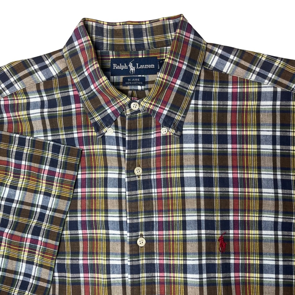 Ralph Lauren Blaire Button Down shirt Mens L Multicolor Plaid Short Sleeve